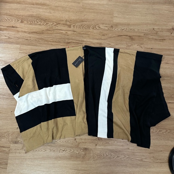 ParrishLA Accessories - Parrish LA Colorblock Stevie Poncho Wrap Black Camel White One Size NWT